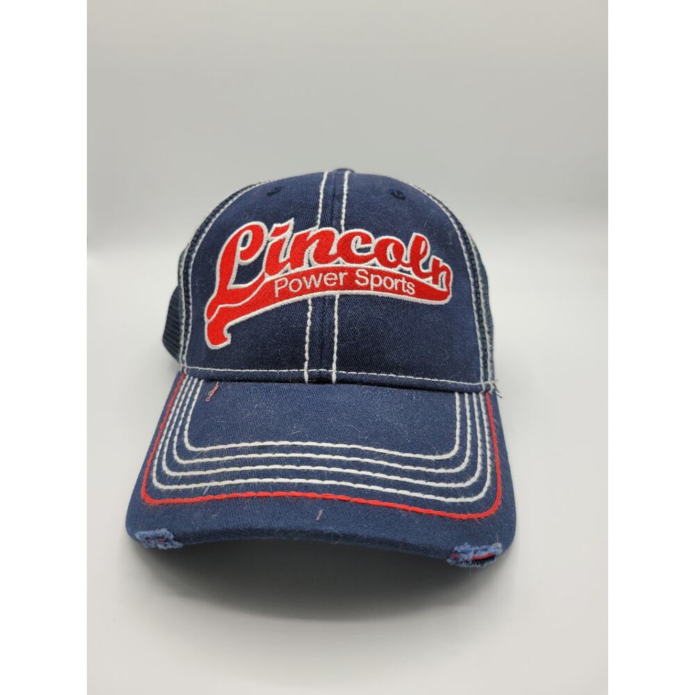 LINCOLN Power Sports Trucker Hat Ball Cap ADJUSTABLE Distressed‎ Mesh Back
